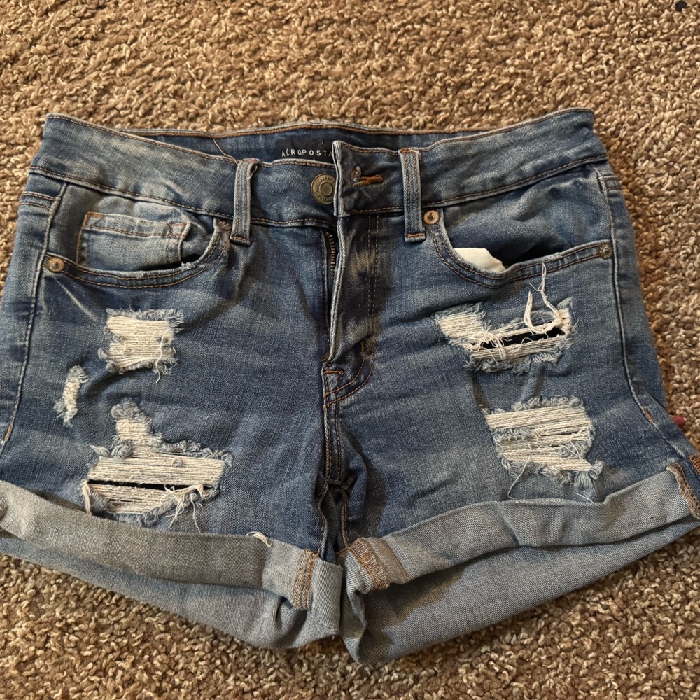 Aeropostale Blue Distressed Jean Shorts